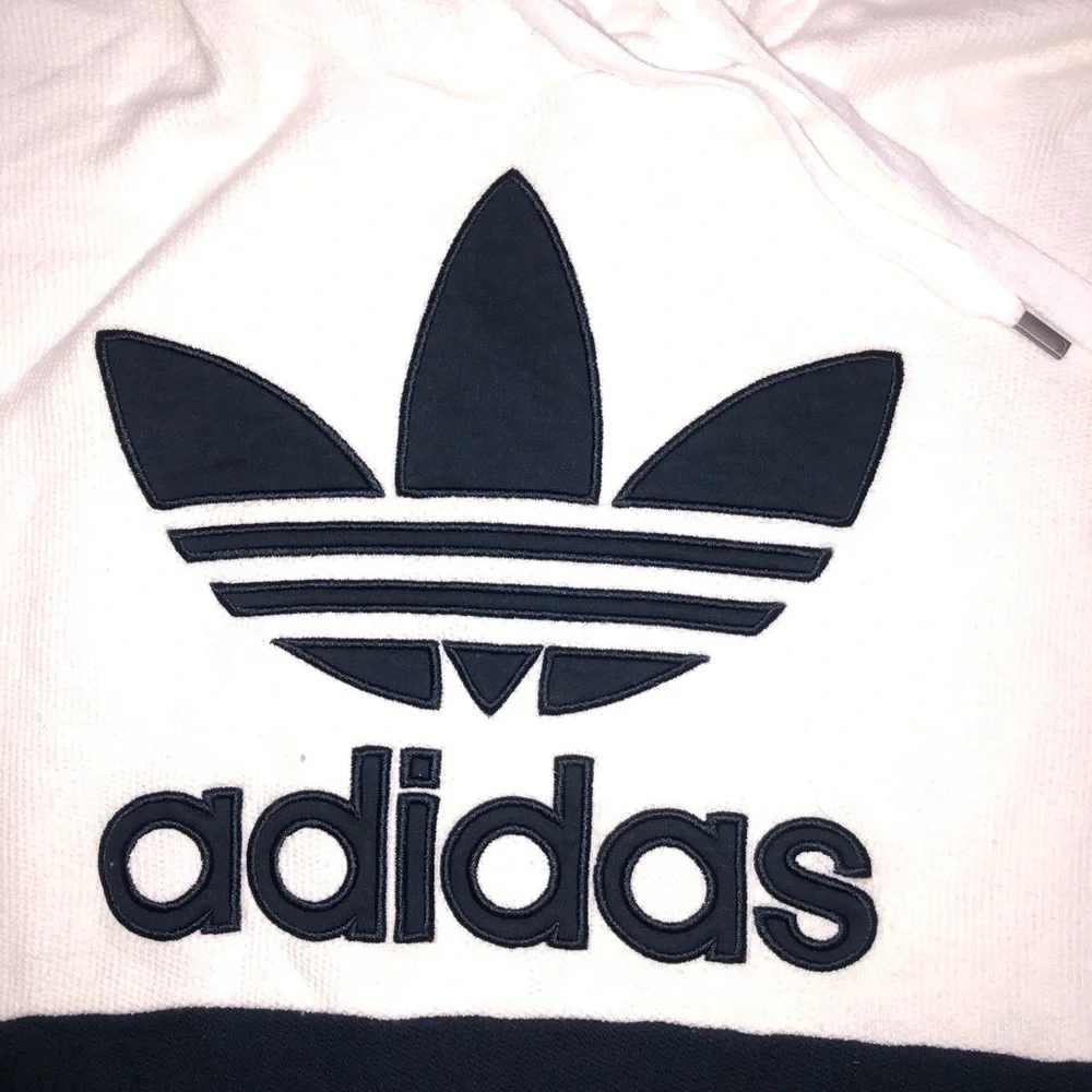 Adidas White/Navy Blue/Grey Striped Logo Embroidered Hooded Jacket Size S - Picture 4 of 9